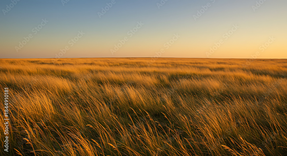 Fototapeta premium Golden Prairie Grass Field at Sunset