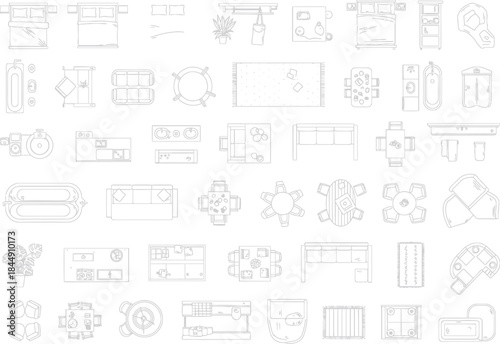 A comprehensive collection of architectural floor plan symbols for furniture and fixtures