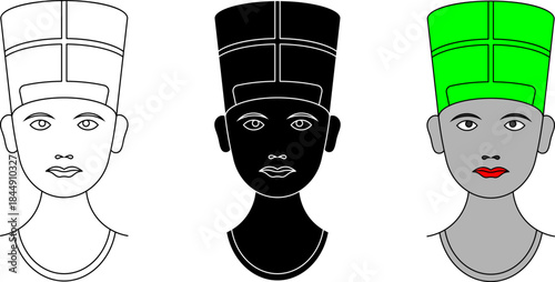 outline silhouette queen Nefertiti icon set