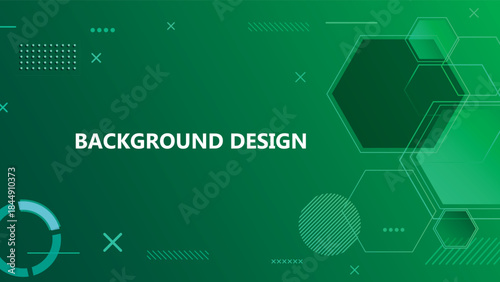 Abstract green background with hexagonal shapes, lines, and modern design elements