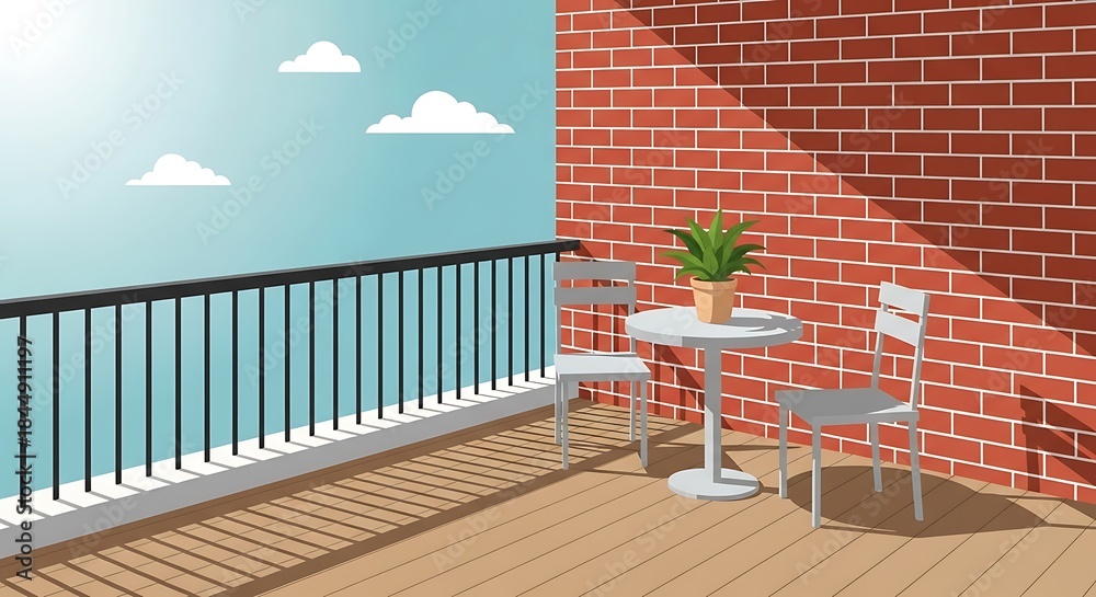 Fototapeta premium Balcony with Brick Wall and Outdoor Furniture.