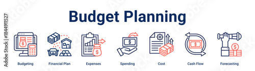 Budget Planning banner web icon vector illustration concept for business with icon of Budgeting, Financial Plan, Expenses, Spending, Cost, Cash Flow.