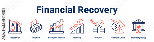 Financial Recovery banner web icon vector illustration concept for business with icon of Recession, Inflation, Economic Growth, Recovery, Stimulus, Financial Crisis, Monetary.