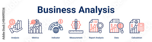 Business Analysis banner web icon vector illustration concept for business with icon of Analysis, Metrics, Indicator, Measurement, Report Analysis, Data.