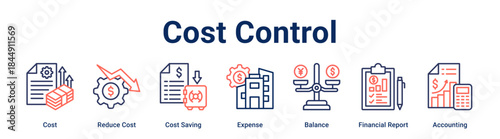 Cost Control banner web icon vector illustration concept for business with icon of Cost, Reduce Cost, Cost Saving, Expense, Balance, Financial Report.