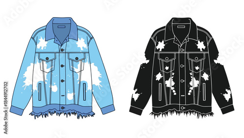 Illustration of two fashionable denim jackets one light blue and one black