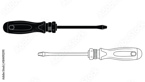 Detailed illustration of a screwdriver in two different perspectives