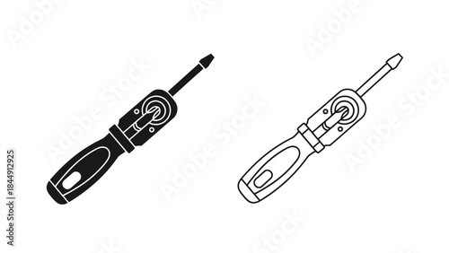 Two black and white illustrations of screwdrivers side by side