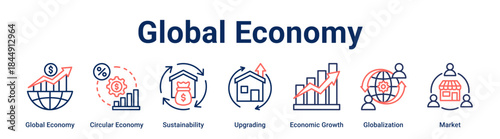 Global Economy banner web icon vector illustration concept for business with icon of Global Economy, Circular Economy, Sustainability, Upgrading, Economic Growth, Globalization.