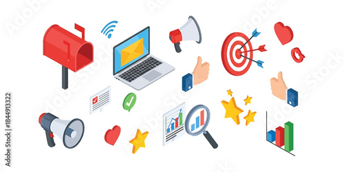 Digital Marketing Icon Set SEO, Email, Ads, Analytics, Social Media  Communication