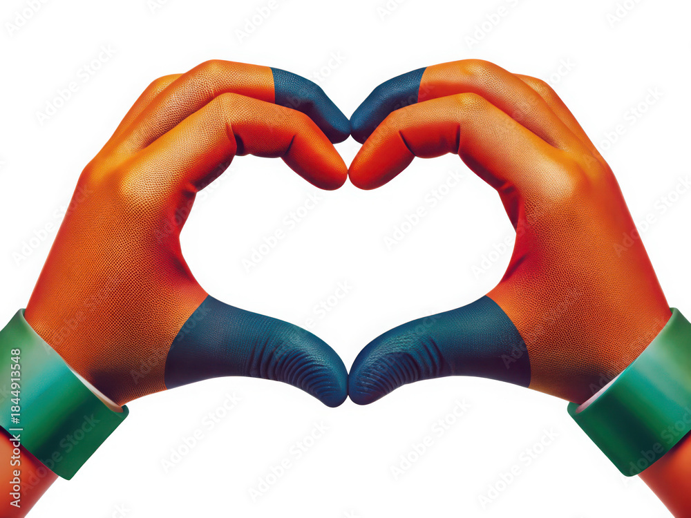 Fototapeta premium Illustration of hands painted with the colors of the flag of botswana forming a heart shape isolated on white background