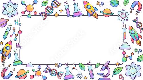 Colorful Science Education Border Background. Learn and Explore!