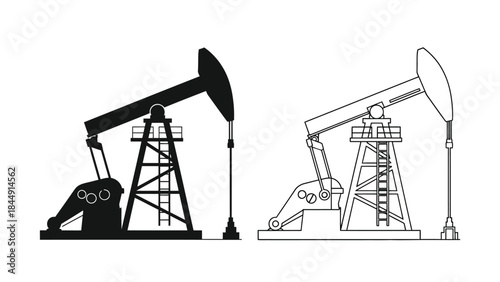 Black and white illustration of two oil pumps industrial machinery symbols