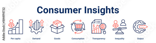 Consumer Insights banner web icon vector illustration concept for business with icon of Per capita, Demand, Goods, Consumption, Transparency, Inequality.