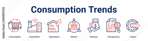 Consumption Trends banner web icon vector illustration concept for business with icon of Consumption, Importation, Exportation, Market, Revenue, Transparency.