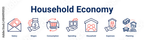 Household Economy banner web icon vector illustration concept for business with icon of Salary, Wages, Consumption, Spending, Household, Expenses.