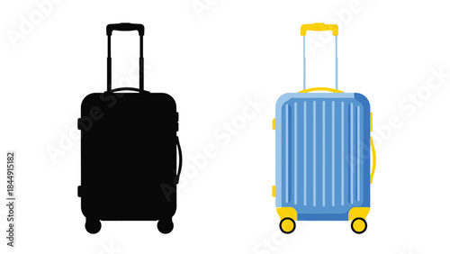 Two suitcases one black silhouette and one blue shown in a vector illustration