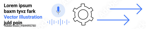 Microphone icon with soundwaves, cogwheel gear, and two arrows representing voice commands, automation, and streamlined workflow. Ideal for technology, innovation, productivity, AI process