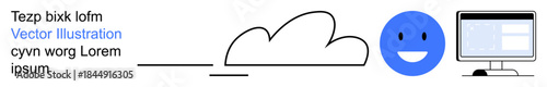 Cloud computing, technology, digital connectivity, user experience, online services, data management. A cloud, happy face, and computer monitor cloud computing and technology concepts