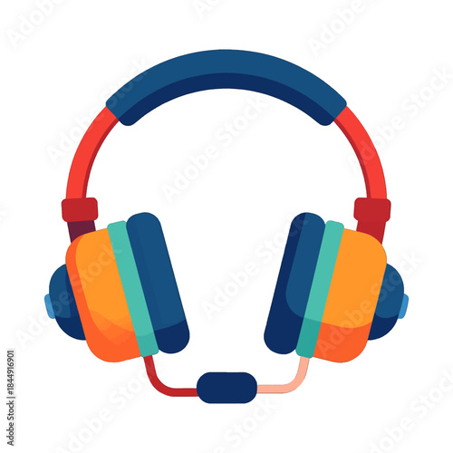 Colorful Dj Headphones With Blue Red Orange Earpads And Headband On White Background