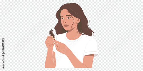 Thoughtful Young Woman Holding Object Minimal Portrait Illustration