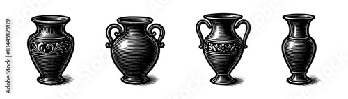 Vintage engraving vases woodcut illustration set