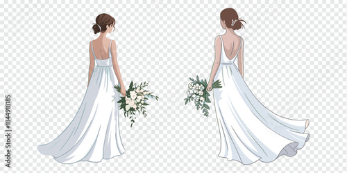 Elegant Wedding Dress Back View Designs Digital Illustration