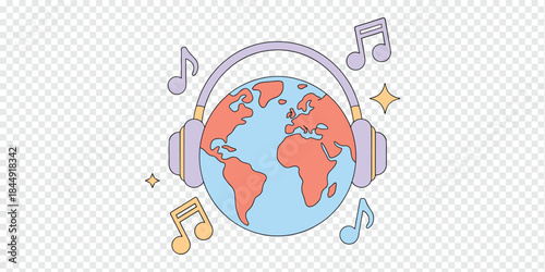 Music World Concept Globe with Headphones Illustration