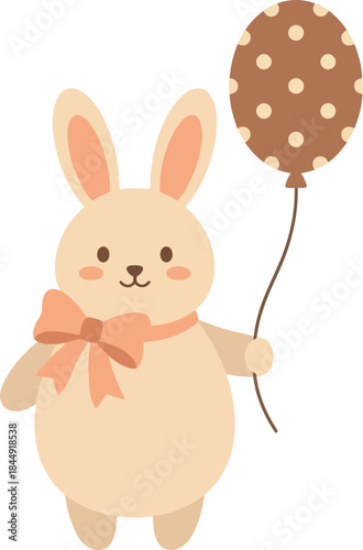 Adorable bunny holding a polka-dotted balloon with a playful and charming appearance on a transparent background