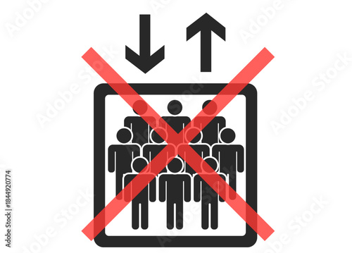 シンプルなエレベーターのピクトグラム　定員オーバー・重量オーバー　黒