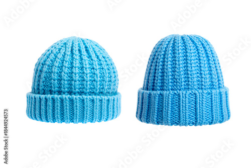 Konstfotografi Blue wool knitted hat isolated on white background.