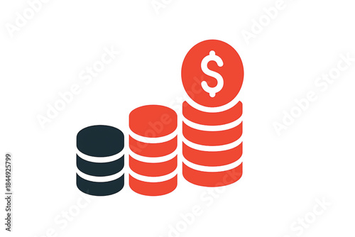 Vector of points stack, pile coin dollar cash. Icon of profit. Symbol of points.new