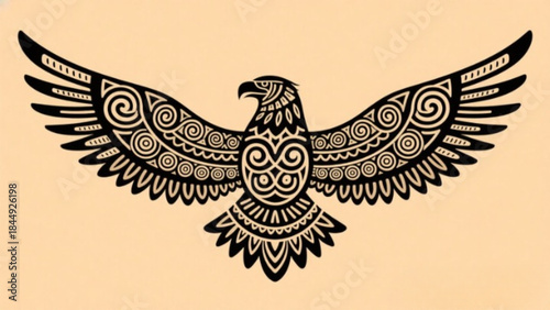 A vintage gold eagle tattoo design with tribal wings serves as a powerful vector illustration and symbolic metal ornament of this majestic bird and sea animal