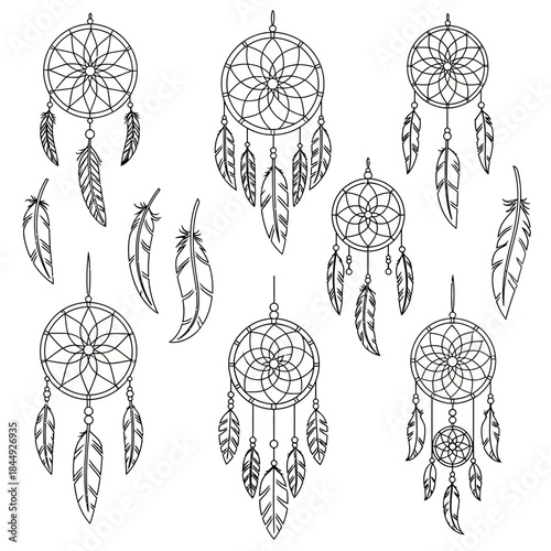 Stunning collection of detailed dream catcher outlines perfect for elegant bohemian craft projects and spiritual designs