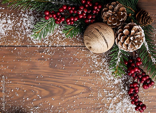 Christmas rustic background with wooden planks