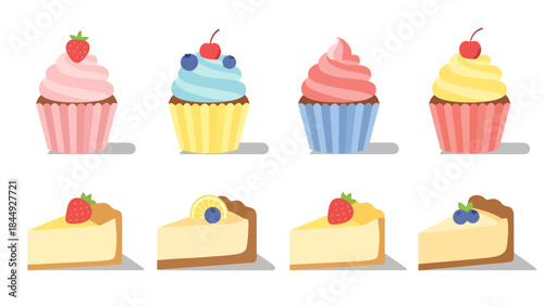 Colorful Assorted Cupcakes and Slices of Cake for Celebrations