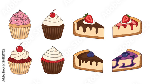 Delicious Assorted Cupcakes and Slices of Cake for Celebrations