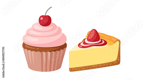 Delicious Assorted Cheesecake and Cupcake with Fruit Topping for Dessert Lovers