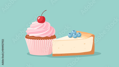 Delicious Assorted Pastries Featuring a Cupcake and Cheesecake Slice