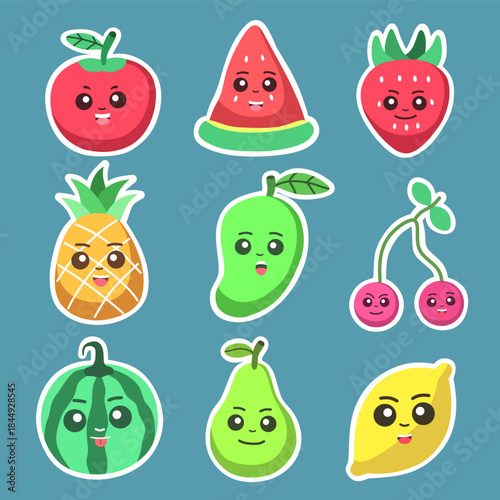 cute fruit stickers set.vector bundle of hand drawn fruit