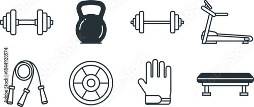 Fitness and exercise equipment icons