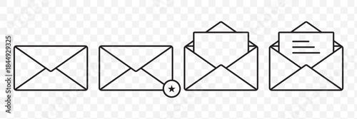 Mail or email icon set. Envelope symbol with letter. Vector illustration eps 10