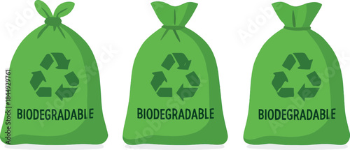 Three Biodegradable Bags Symbolizing EcoFriendly Recycling