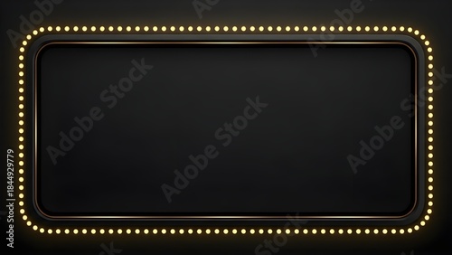 Blank Black Marquee Sign Board Frame with Glowing Golden Lights 3D Render