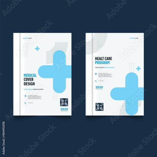 Set of A medical cover design for a health care program featuring with text frame. Font and paper product used for message.