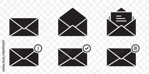 Mail or email icon set. Envelope symbol with letter. Vector illustration eps 10
