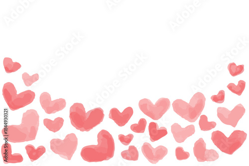 ふんわり水彩ハート素材シリーズ｜ハートいっぱいフッター（ピンク・赤）
Fluffy Watercolor Heart Series | Heart Pattern Footer (Pink & Red)