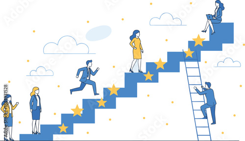 Career, growth, success, business, leadership, teamwork, achievement, motivation, ambition, progress, development, goal, ladder, corporate, strategy, milestone, professional