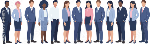 Diverse business professionals team standing together corporate office workforce diversity illustration, modern flat design vector style leadership collaboration global inclusive