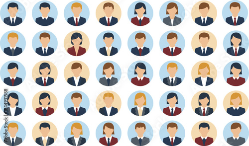 Diverse business professionals, corporate team icons, multicultural office staff, business attire portraits, professional avatars, HR visuals, workplace diversity illustration